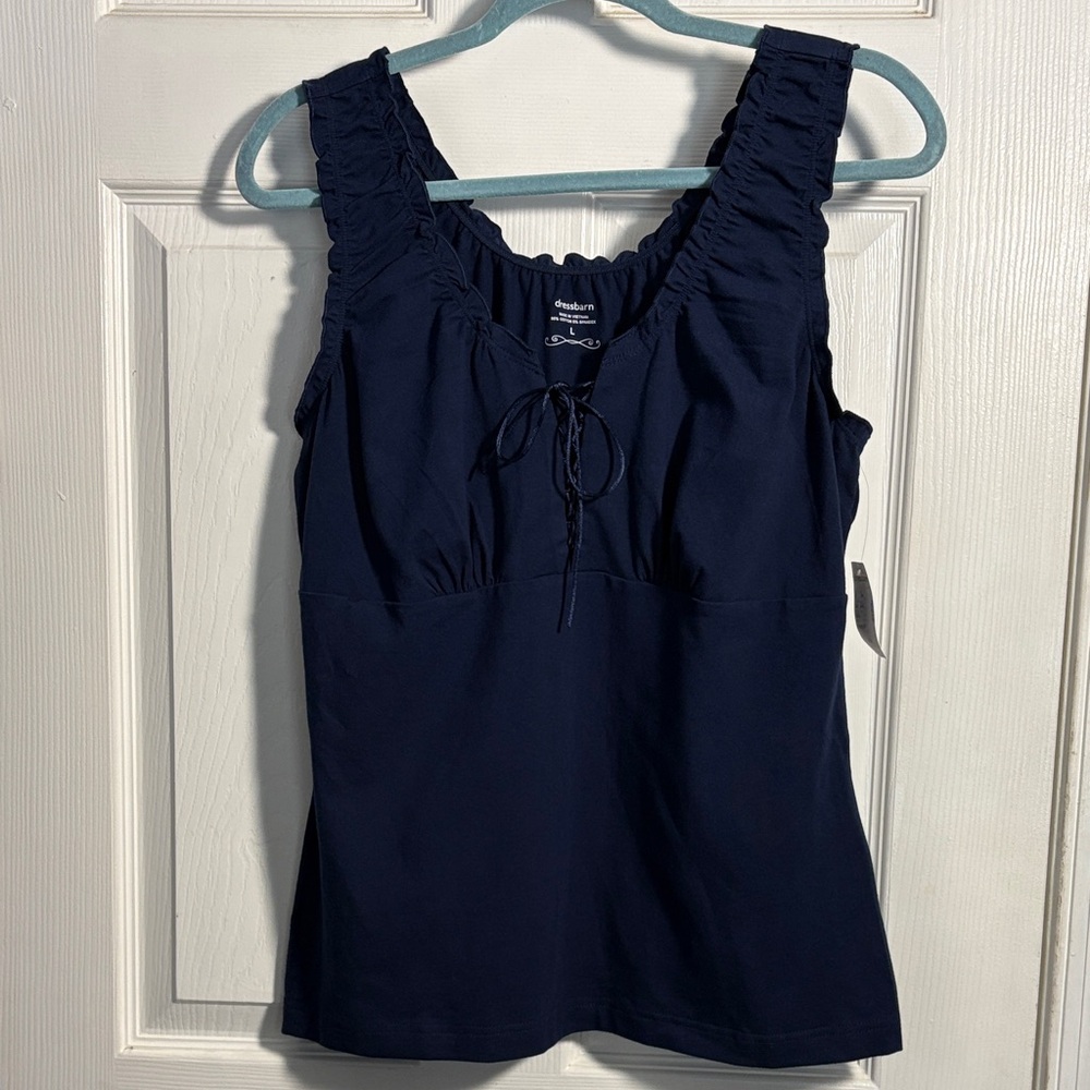 Dress Barn Dark Blue Ruffle Tank Top Large